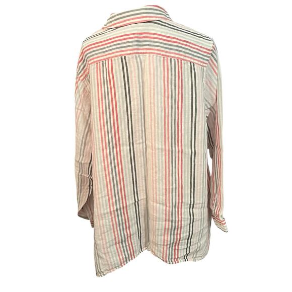 Love Linen J Jill 100% Linen Striped Lagenlook Button Down Essential Top Sz 3X - Picture 3 of 5